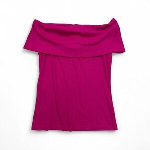 Y2K Loft‎ Fuchsia Pink Foldover Off The Shoulder Ribbed Top Large